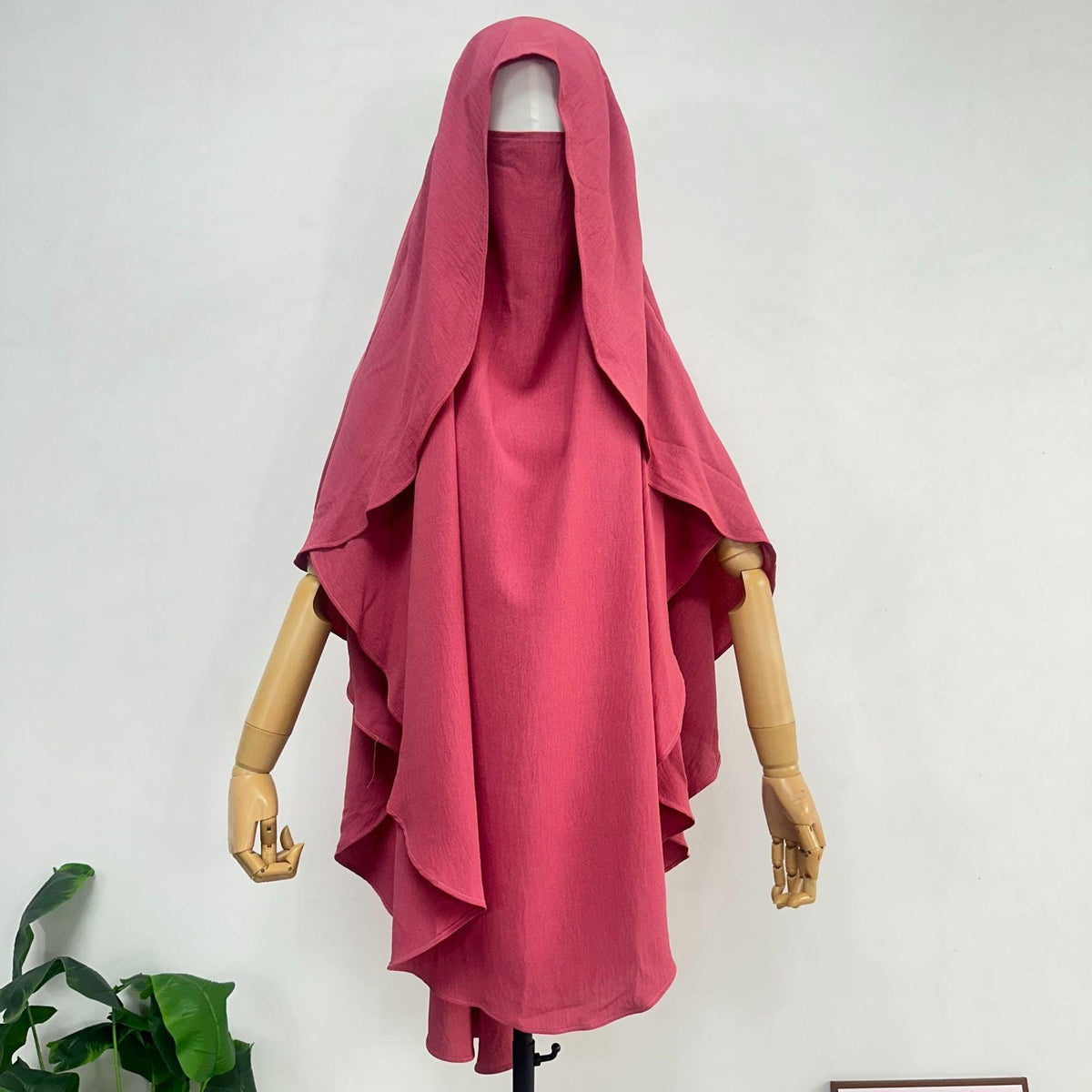 Women’s draped scarf shawl cover with hooded neckline, rose pink shade