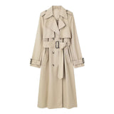 French Style Double Row Ornament Belt Trench Coat - WOMONA.COM