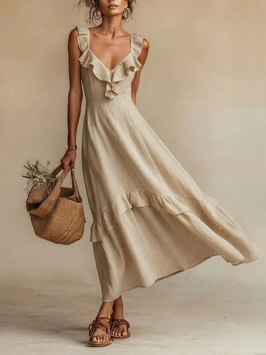 Women's ruffle-trim strappy maxi dress