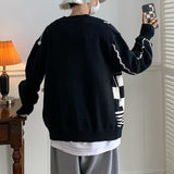 Black And White Color-contrast Check Sweater For Men - WOMONA.COM