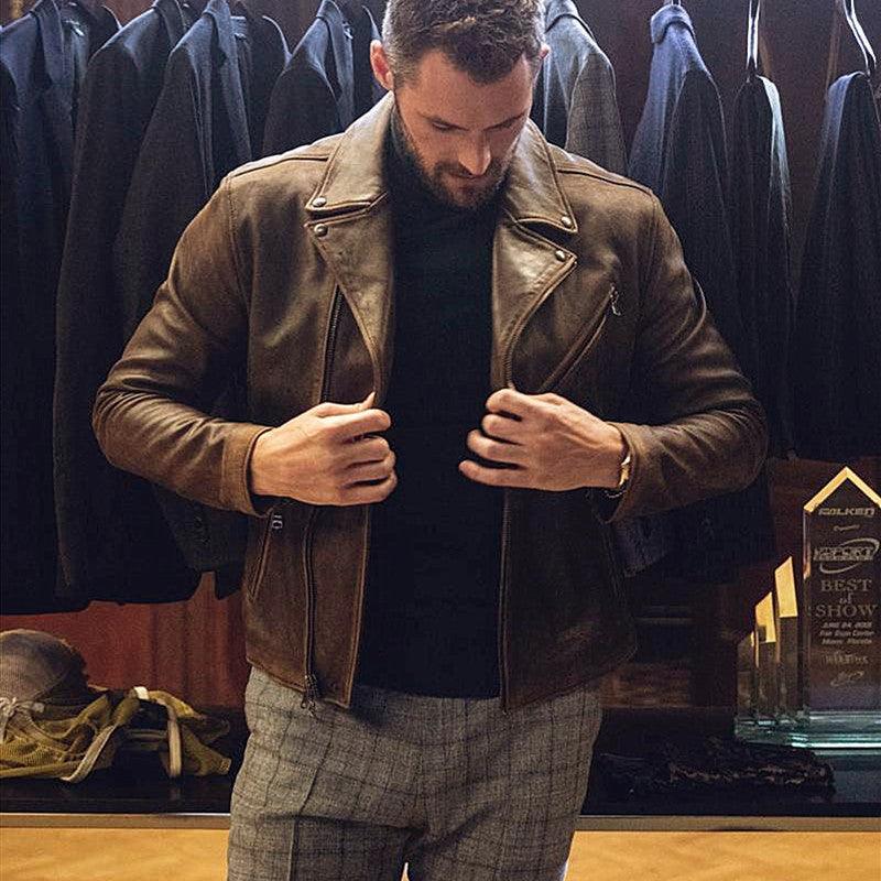 Youth Motorcycle Leather Men's Distressed Jacket - WOMONA.COM