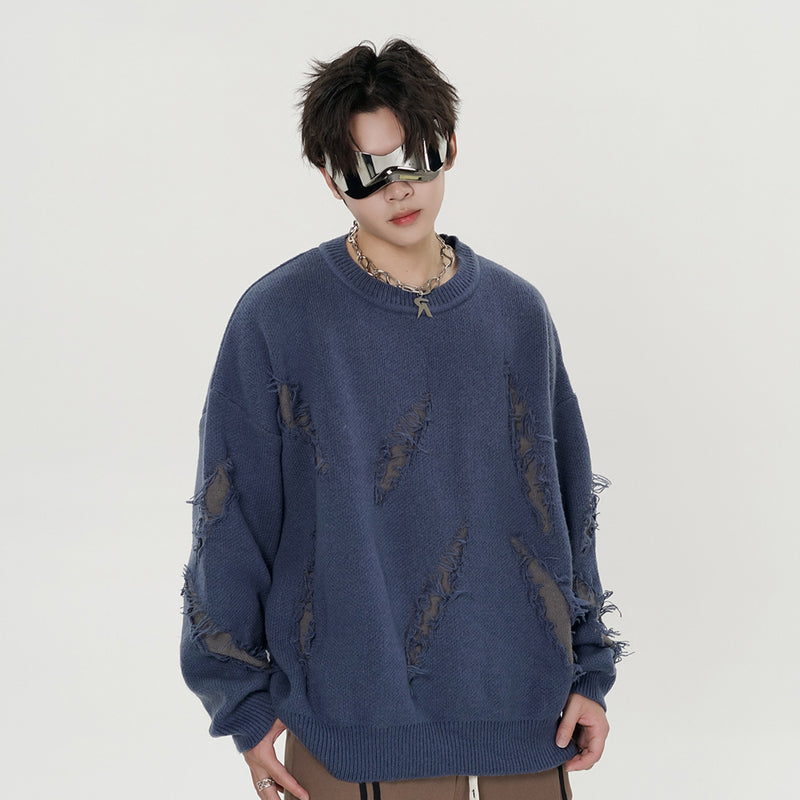 Fashion Damage Cat Beard Round Neck Sweater Men - WOMONA.COM