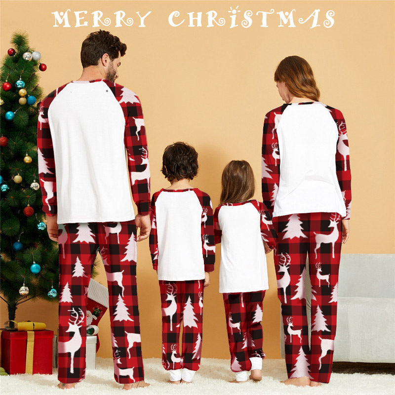 Christmas Deer Head Print Parent-child Home Service Suit - WOMONA.COM