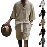 Men's Casual Loose Jacquard Knitwear Shorts Suit - WOMONA.COM