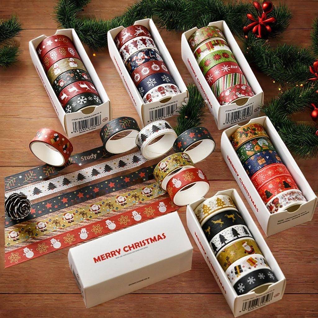 Christmas decorative tape set with multiple patterned rolls in gift boxes, assorted colors