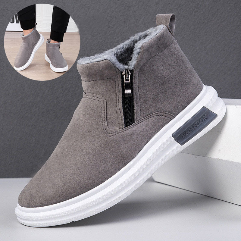 Men's grey side-zip plush-lined snow ankle boots