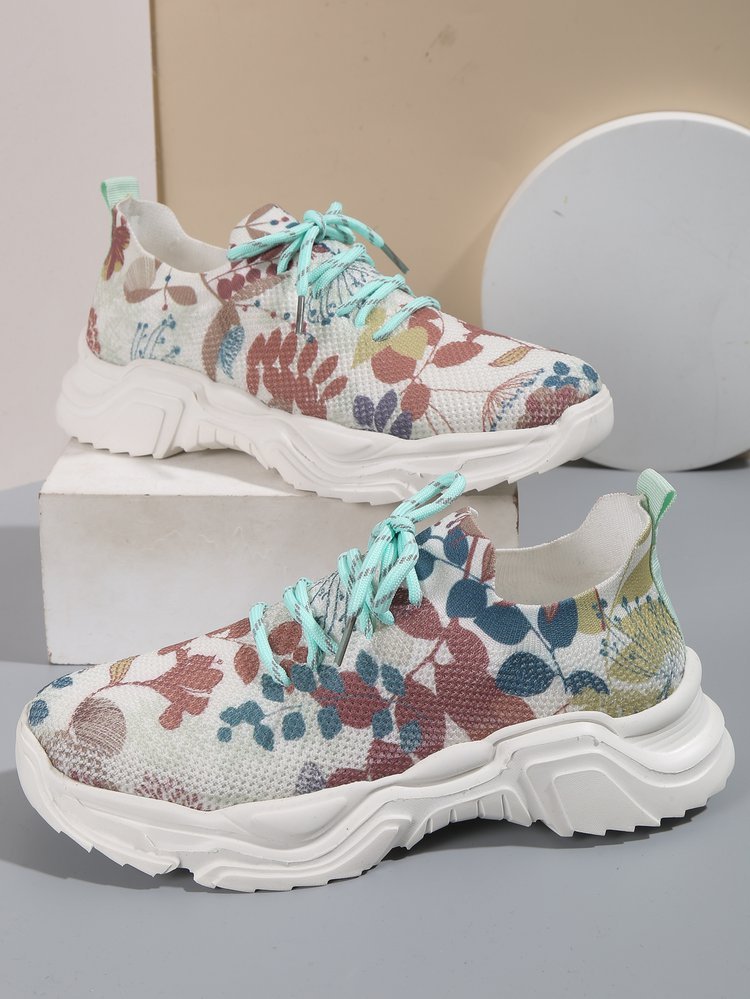 Zapatos deportivos casuales con flores para mujer, suela plana, talla grande