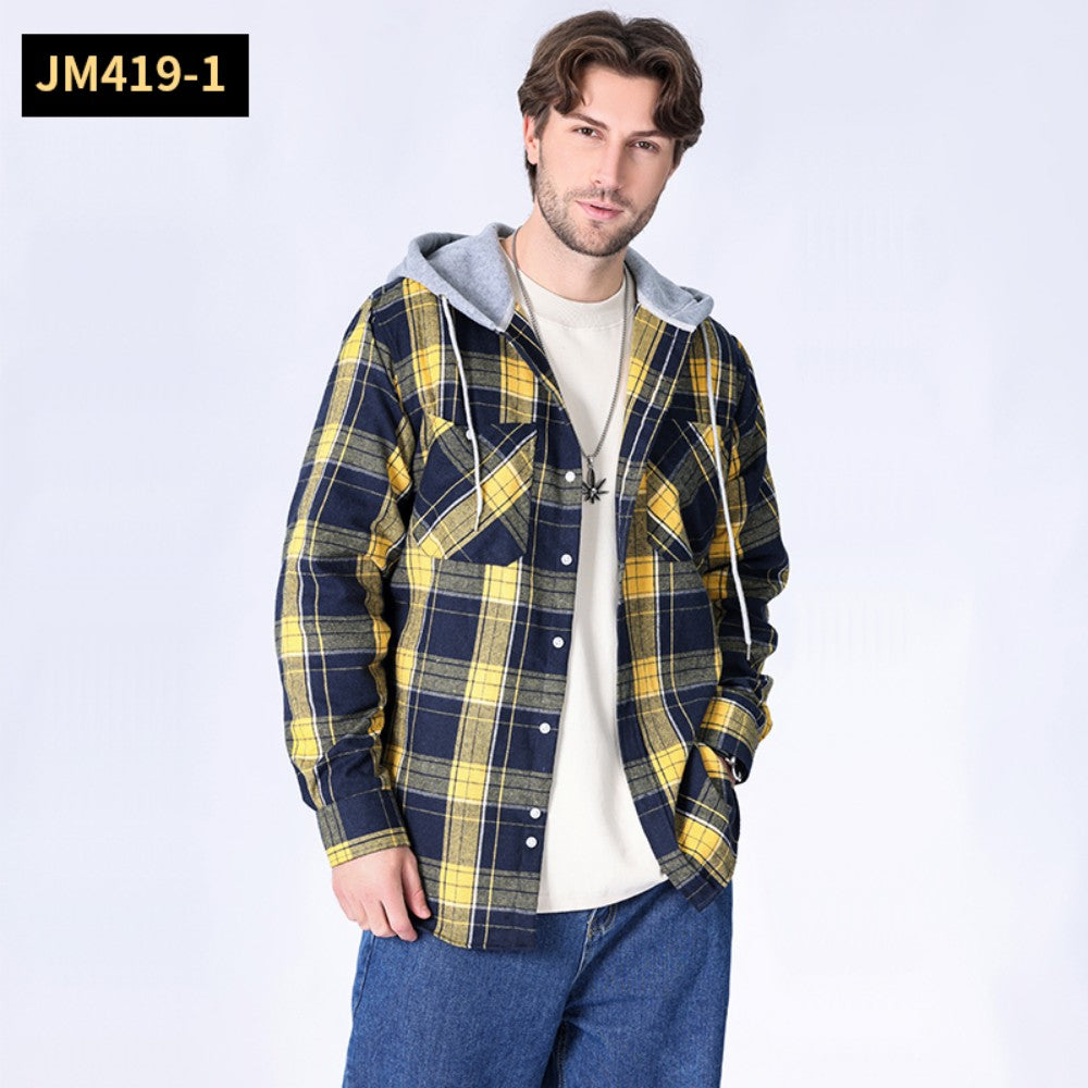 Men's Hooded Plaid Shirt Jacket