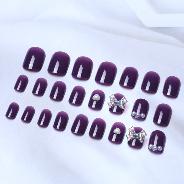 Wearing Nails With Diamonds And Purple Fake Nails - WOMONA.COM