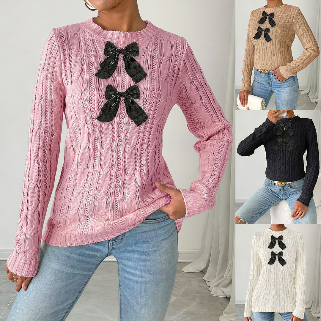 Women's Bow Detail Crew Neck Knit Sweater