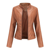 Biker Oversized Stand Collar Leather Jacket - WOMONA.COM