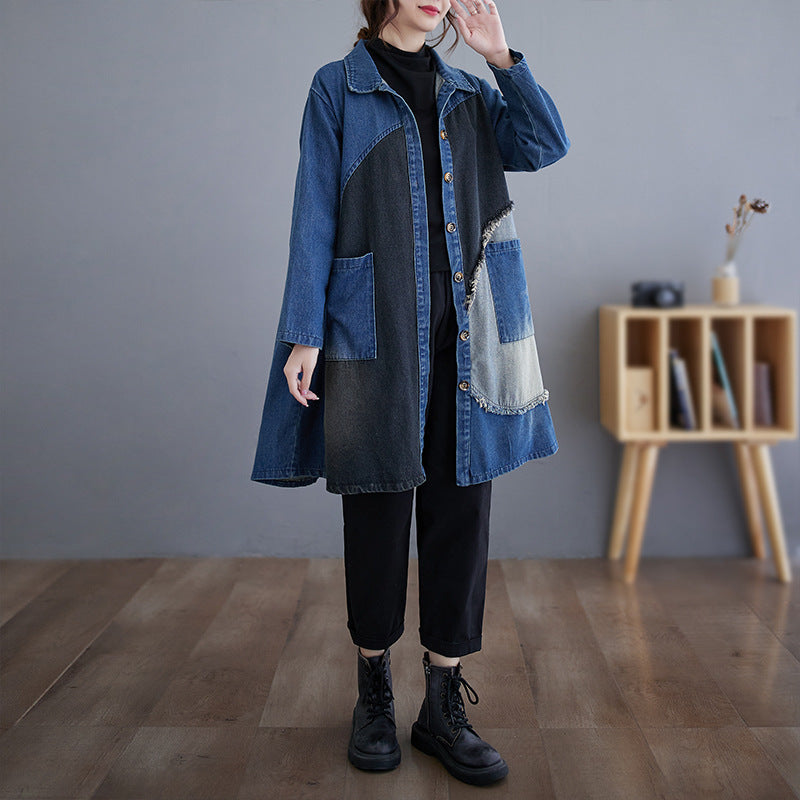 Autumn Japanese New Retro Wash Plus Size Denim Coat - WOMONA.COM