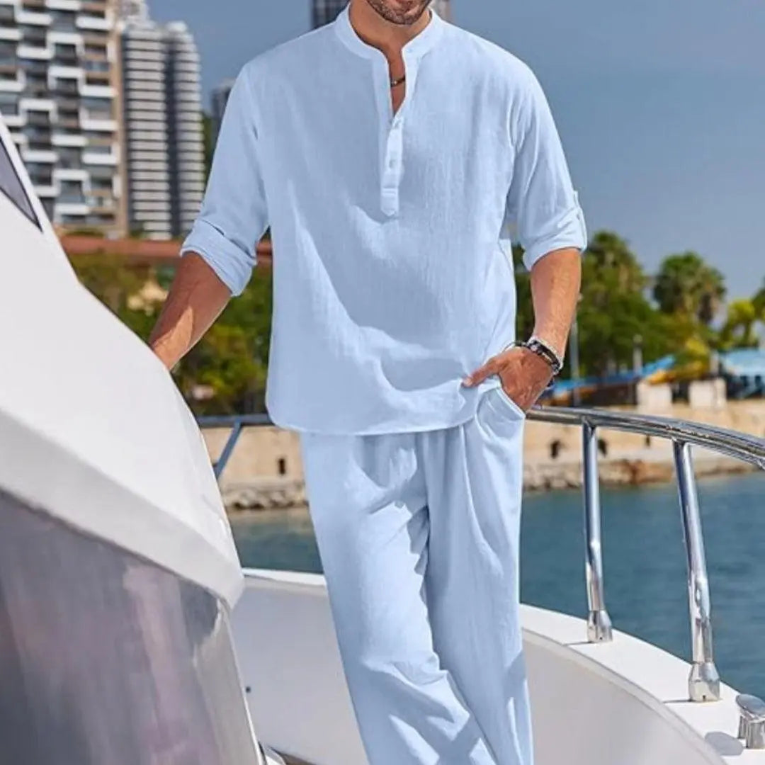 Men's Solid Color Leisure Long-sleeved Shirt - WOMONA.COM