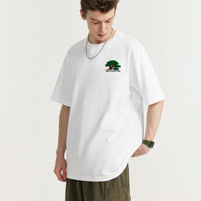 Towel Embroidery Pine Short-sleeved T-shirt - WOMONA.COM
