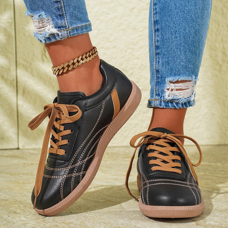 Retro-Sneakers mit Schnürung, modische, lässige Sportschuhe mit dicker Sohle für Damen, runde Zehenpartie, Slip-On-Freizeitschuhe