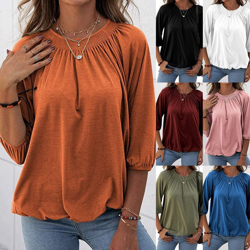 Women's Crew-Neck Loose 3/4-Sleeve T-Shirt