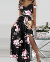 Spaghetti Strap Floral Print Split Dress - WOMONA.COM