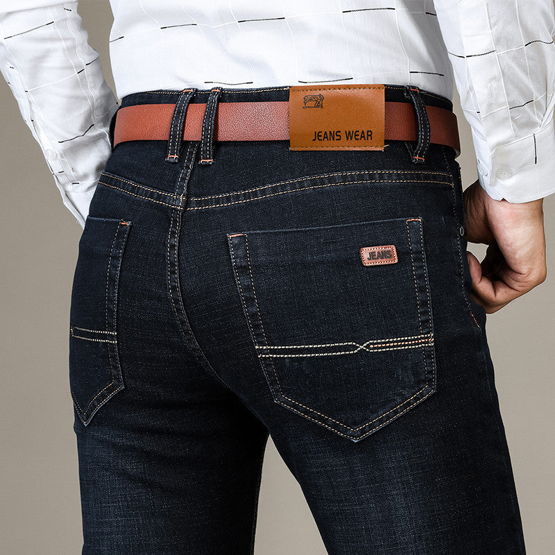 Pantalones vaqueros casuales de negocios rectos ajustados y elásticos para hombre