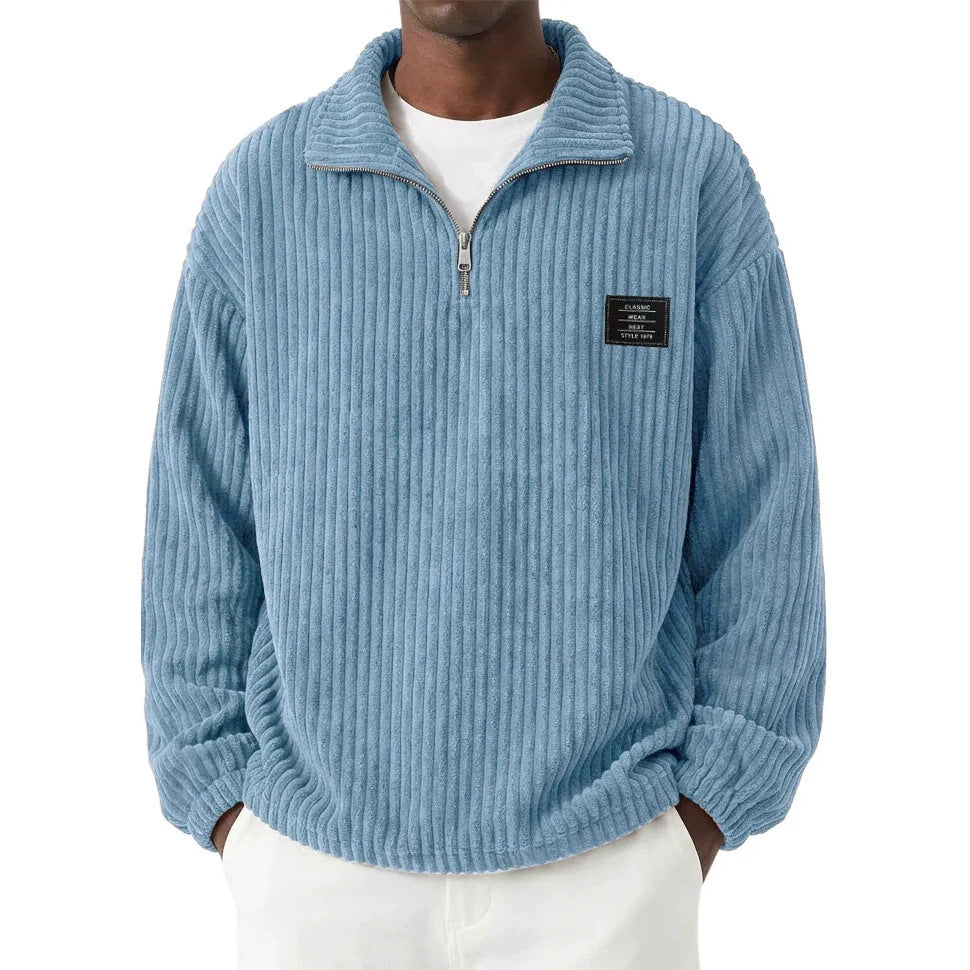 Men's embroidered corduroy long-sleeve polo
