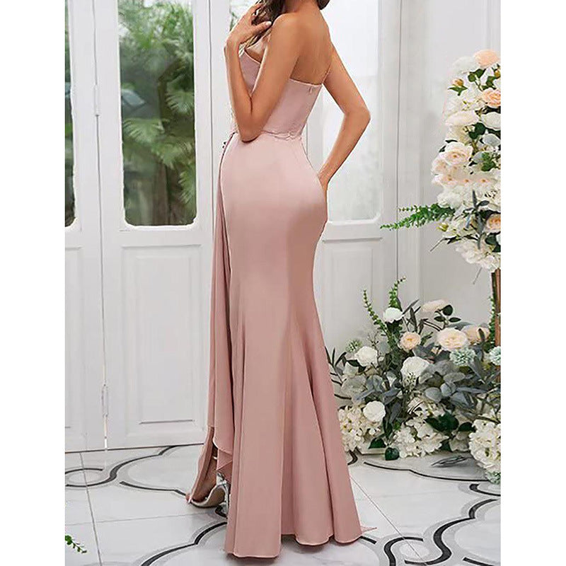 One-shoulder Split Ball Backless Dress Women - WOMONA.COM