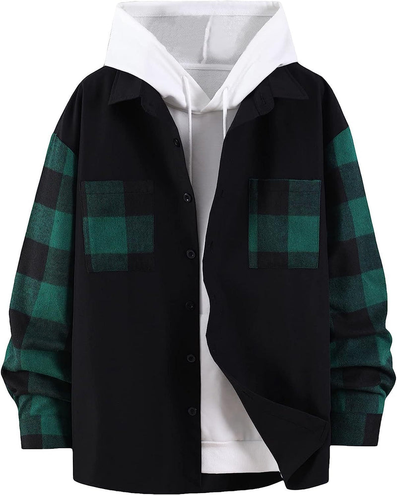 New Plaid Colorblock Long Sleeve Men's Casual Shirt - WOMONA.COM