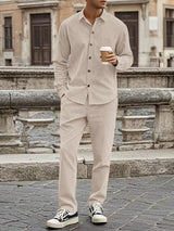 Casual Sports Lapel Long Sleeve Button Cardigan Trousers