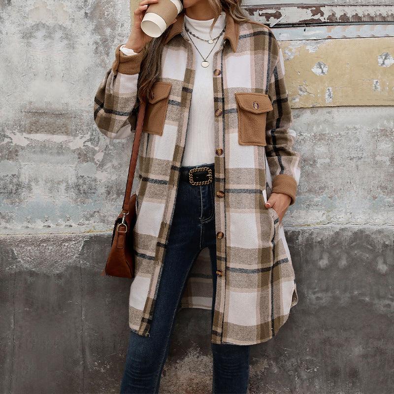 Plaid Long Coat With Pockets Fashion Winter Jacket - WOMONA.COM