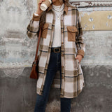 Plaid Long Coat With Pockets Fashion Winter Jacket - WOMONA.COM