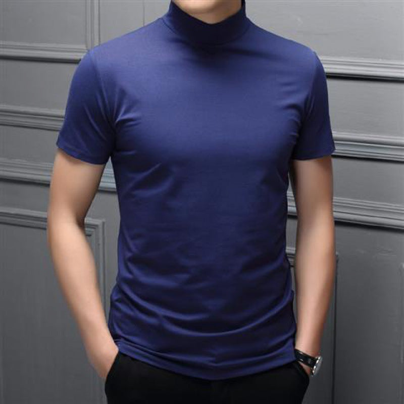 Spring Summer Men Half Turtleneck Mercerized Cotton Short Sleeves - WOMONA.COM