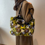 Winter Plush Bags Women Flowers Shoulder Bag Handbag - WOMONA.COM