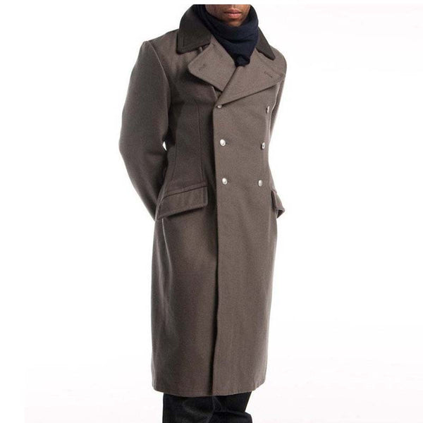 Men's Contrast Collar Woolen Long Coat - WOMONA.COM