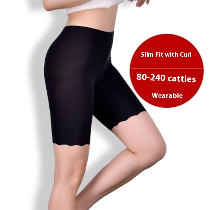 High Waist Ice Silk Seamless Outer Wear Plus-sized Plus-sized Fifth Pants