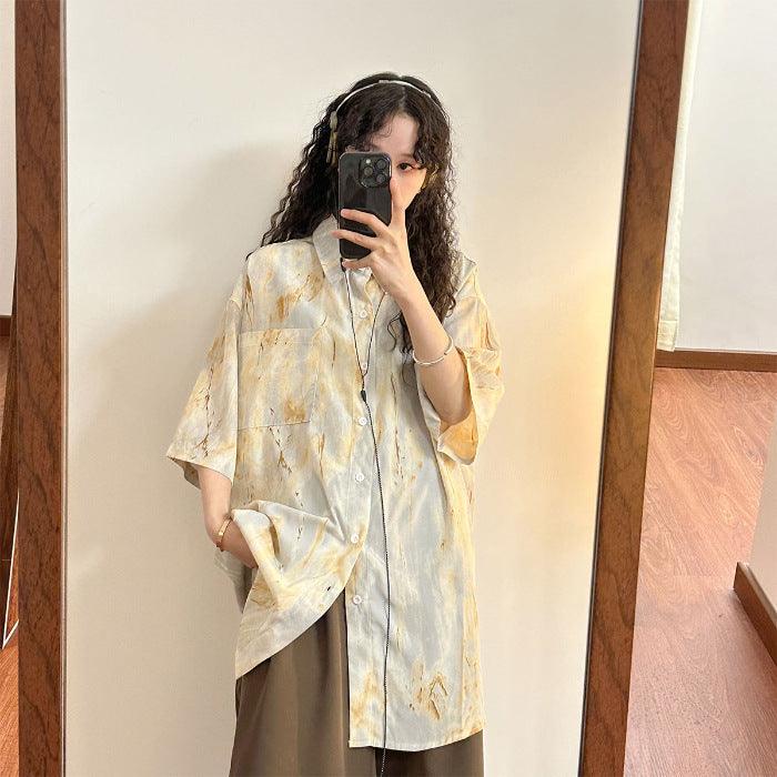 Design Sense Niche Tie-dyed Shirt Short Sleeve Shirt - WOMONA.COM