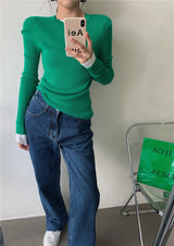 Casual Women's Solid Color Knitted Round Neck Sweater - WOMONA.COM