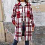 Plaid Long Coat With Pockets Fashion Winter Jacket - WOMONA.COM