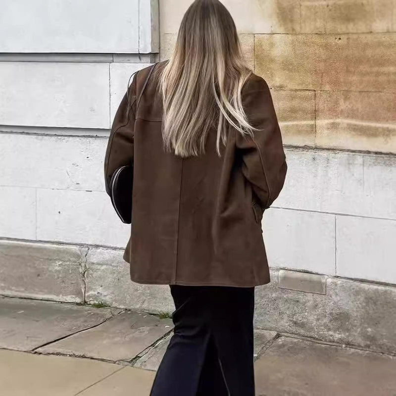 Chaqueta de traje de gamuza sintética para mujer, abrigo informal