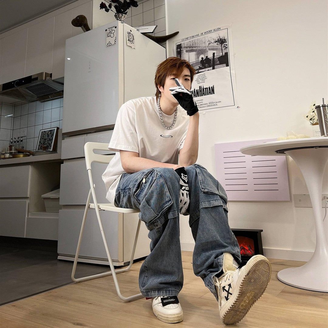 Hip Hop Fringe Washed Jeans For Men - WOMONA.COM