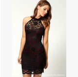 Women's Fashion Sleeveless Halter Lace Sheath Dress - WOMONA.COM