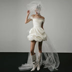 Off-shoulder Light Wedding Dress White Short - WOMONA.COM