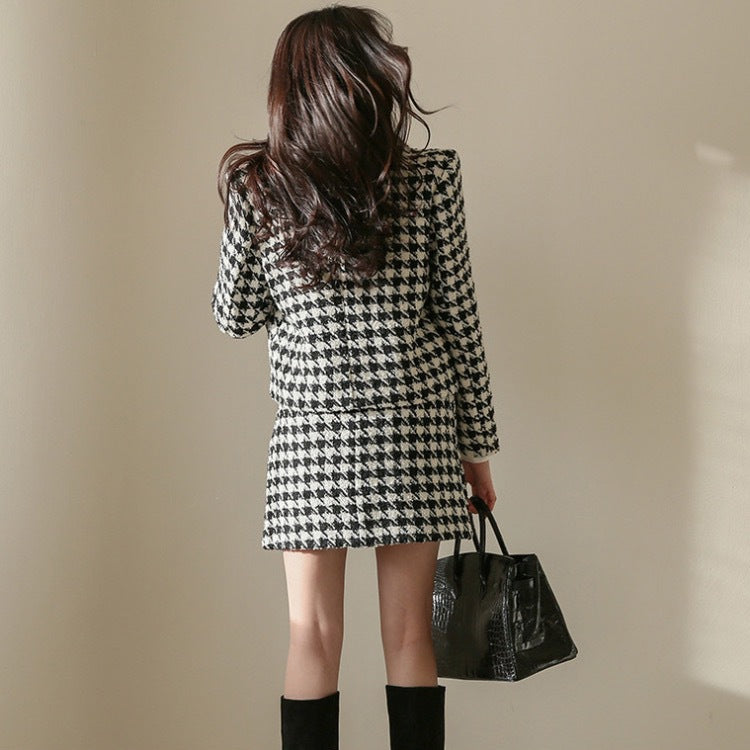 Women's Houndstooth Jacket And Skirt Suit - WOMONA.COM