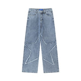 Five-pointed Star Affixed Cloth Embroidered Jeans For Women - WOMONA.COM