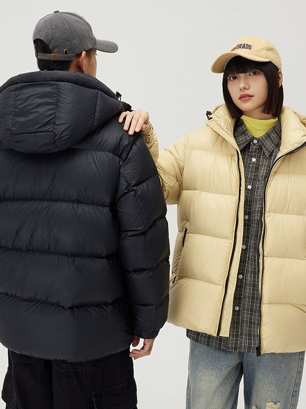 Couple Winter New Windproof Coat Solid Color Hooded - WOMONA.COM