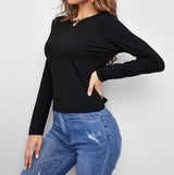 Hollow Open Back Long-Sleeved Lace-Up T-Shirt Women - WOMONA.COM