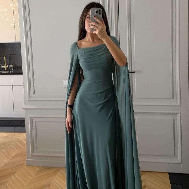 U Collar Long Sleeve Mesh Sleeves Slim Solid Color Dress - WOMONA.COM