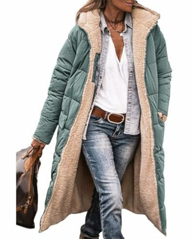 Women's hooded raglan-sleeve pocket coat