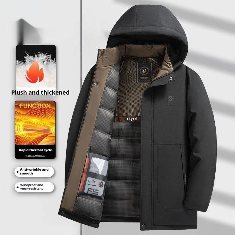 Men's mid-length thick padded jacket with graphene lining in black, khaki and navy blue – photo 7 of 10