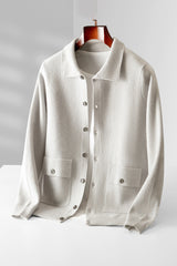 Men's Polo Collar Solid Color Wool Cardigan - WOMONA.COM