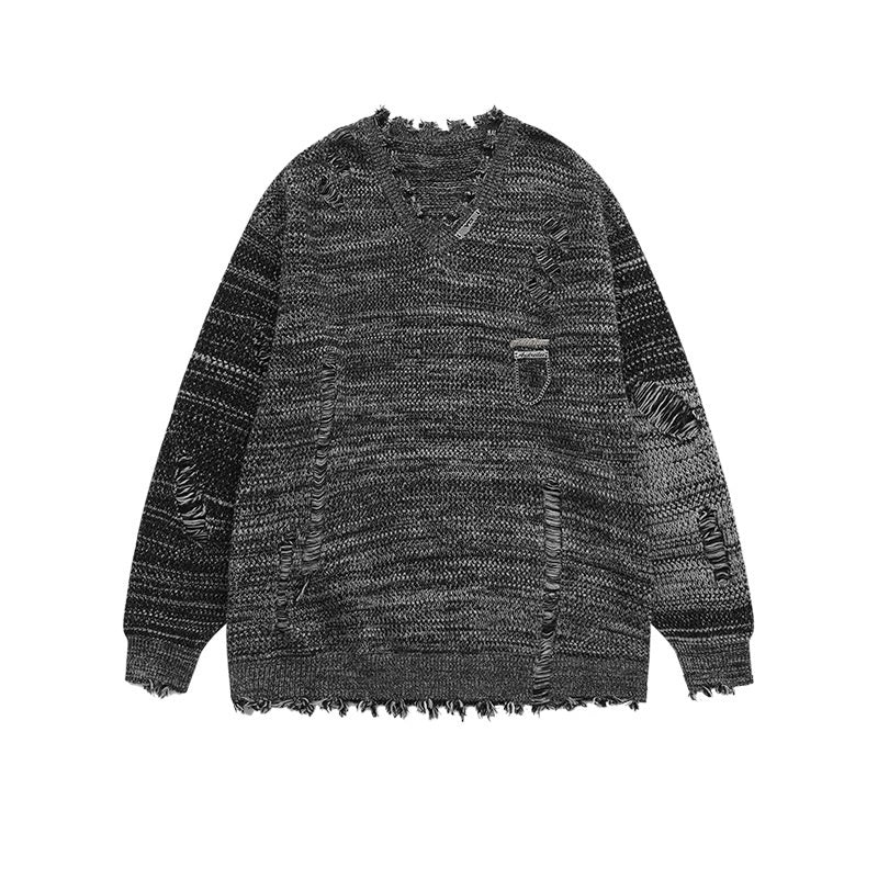 Men's Clothing High Street Arabesquitic Fabric Ripped Sweater - WOMONA.COM