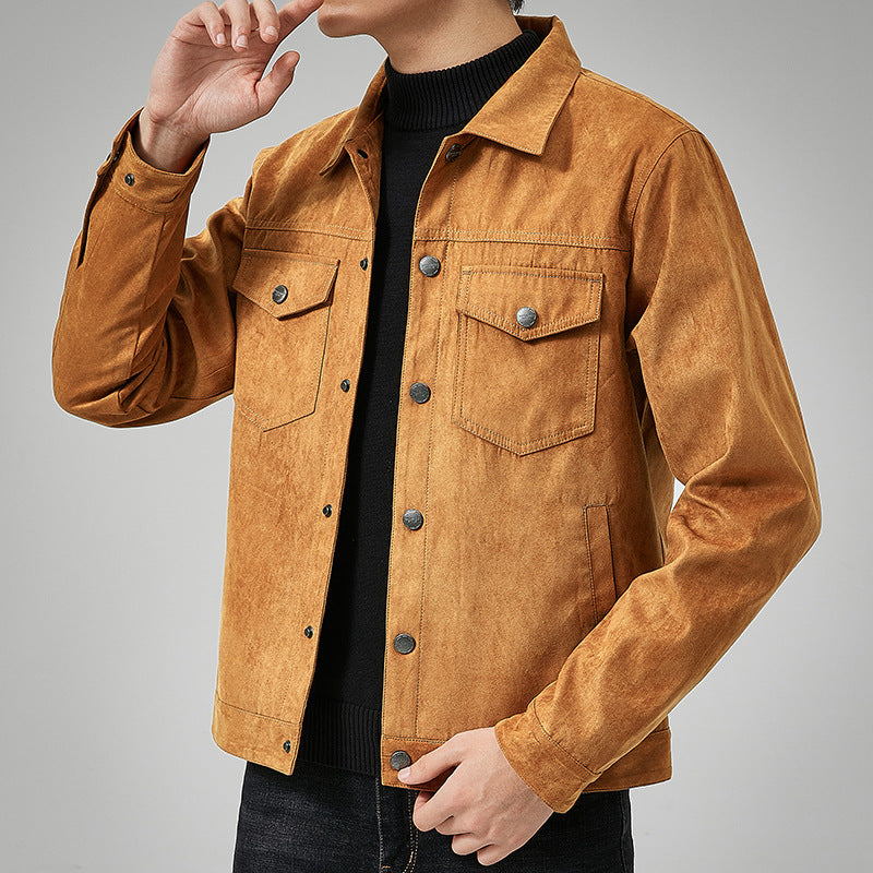 Men's khaki brushed suede-look jacket