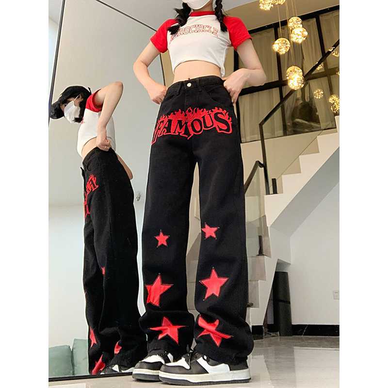 Red Star Letters Jeans For Women - WOMONA.COM